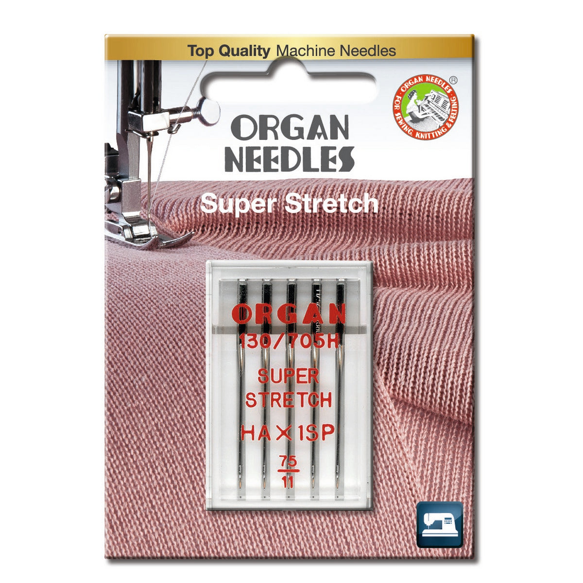 Organ Super Stretch Nähmaschinennadeln Stärke 75 – für elastische Stoffe wie Jersey und Lycra, Blisterverpackun